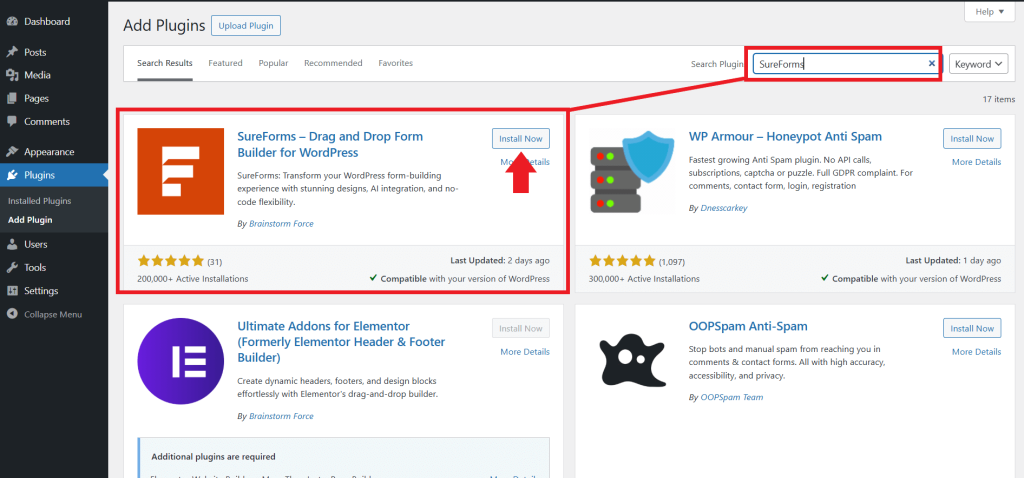 Install & activate SureForms