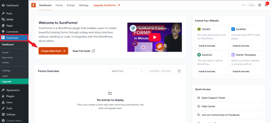 Start creating a form with SureForms