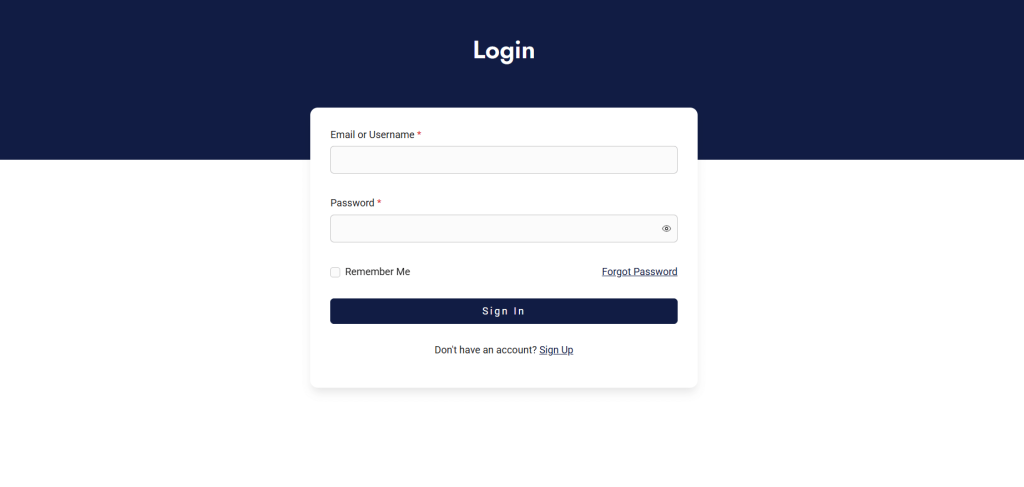 publish the user login form