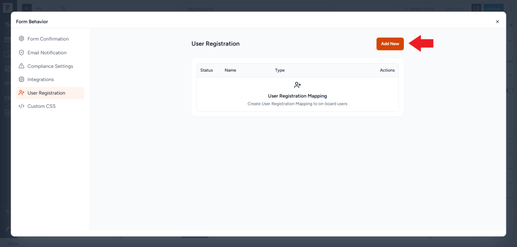 Create a new User Registration Mapping