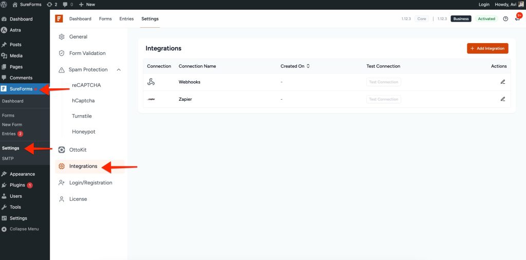 settings integrations