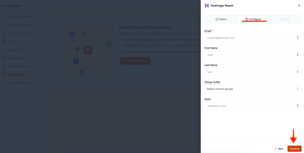 SureForms Integration with Hostinger Reach image