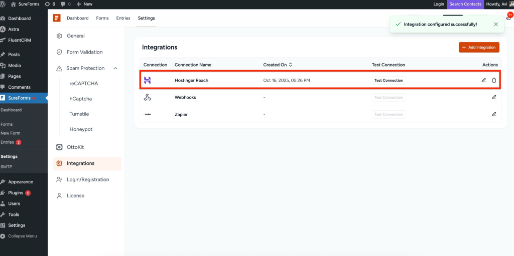SureForms Integration with Hostinger Reach image