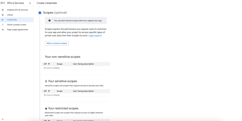 SureForms Integration with Google Sheets Scopes (optional) and continue.