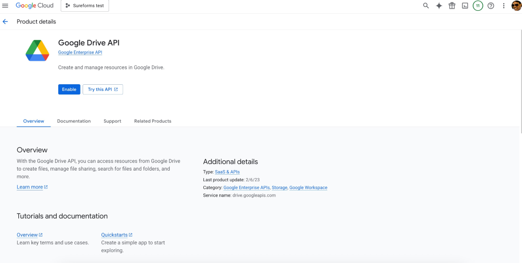 SureForms Integration with Google Sheets Google Drive API.
