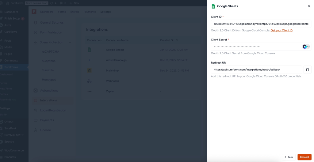 SureForms Integration with Google Sheets Paste it into the plugin settings.
