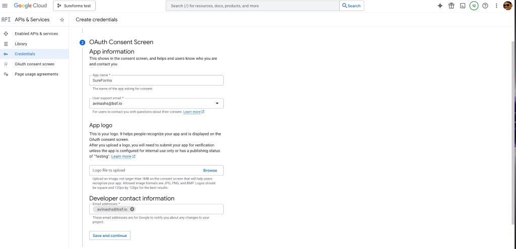 SureForms Integration with Google Sheets Configure OAuth Consent Screen
