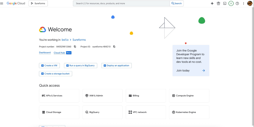 SureForms Integration with Google Sheets Google Cloud Console