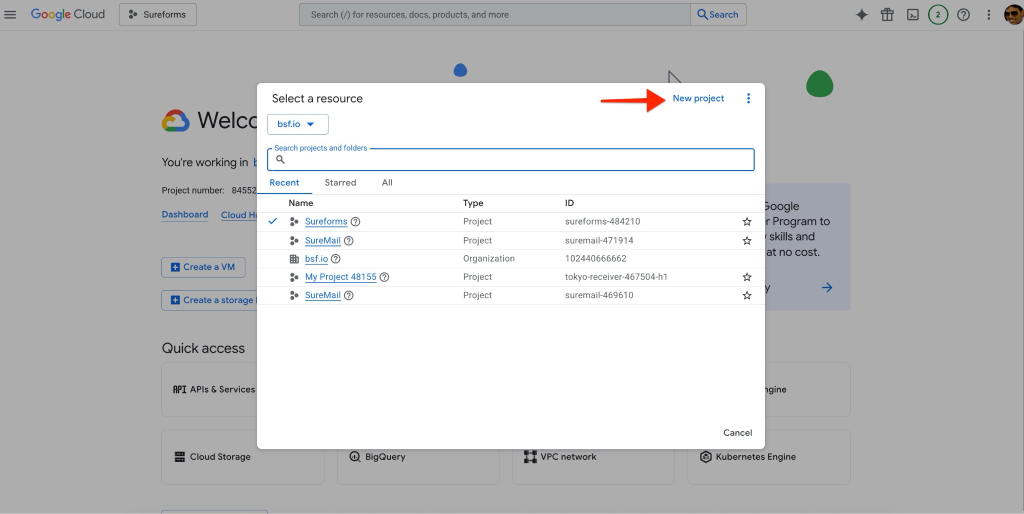 SureForms Integration with Google Sheets Click New Project